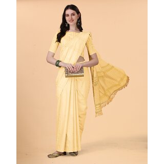                       SVB Sarees Womens Yellow Colour Embellished Cotton Saree                                              