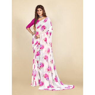 SVB Sarees Womens Pink And White Colour Floral Printed Saree SVB Sarees Womens Pink And White Colour Floral Printed Saree