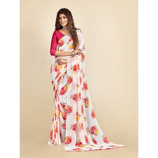                       SVB Sarees Womens Red And White Colour Floral Printed Saree                                              