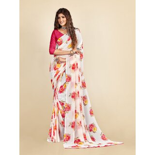 SVB Sarees Womens Red And White Colour Floral Printed Saree SVB Sarees Womens Red And White Colour Floral Printed Saree