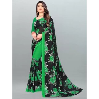 SVB Sarees Womens Green Colour Floral Printed Georgette Saree With Blouse Piece SVB Sarees Womens Green Colour Floral Printed Georgette Saree With Blouse Piece