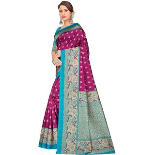                       SVB Sarees Womens Wine Colour Art Silk Saree With Blouse                                              