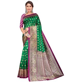                       SVB Sarees Womens Green Colour Art Silk Saree With Blouse                                              