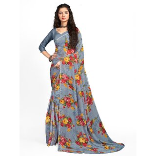                       SVB Sarees Womens Grey Colour Floral Georgette Printed Saree With Blouse                                              