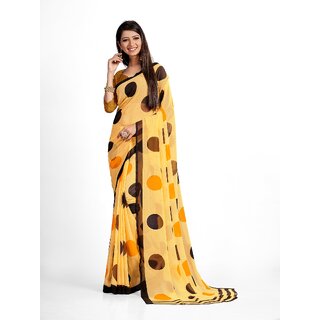 SVB Sarees Womens Mustard Colour Polka Dotprinted Saree With Blouse Piece SVB Sarees Womens Mustard Colour Polka Dotprinted Saree With Blouse Piece