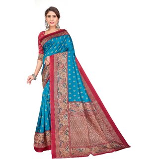                       SVB Sarees Womens Teal Colour Art Silk Saree With Blouse                                              