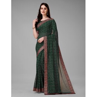 SVB Sarees Womens Dark Green Colour Embellished Bandhani Saree SVB Sarees Womens Dark Green Colour Embellished Bandhani Saree