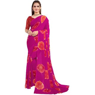SVB Sarees Womens Pink Colour Floral Printed Saree With Blouse Piece SVB Sarees Womens Pink Colour Floral Printed Saree With Blouse Piece