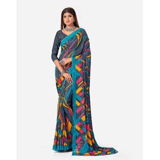 SVB Sarees Womens Multicolour Abstract Printed Georgette Saree With Blouse Piece SVB Sarees Womens Multicolour Abstract Printed Georgette Saree With Blouse Piece