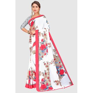                      SVB Sarees Womens White And Pink Colour Floral Printed Georgette Saree                                              