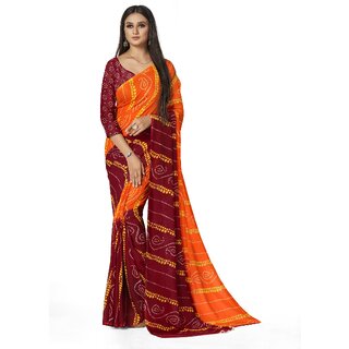 SVB Sarees Womens Orange Colour Bandhani Printed Georgette Saree With Blouse Piece SVB Sarees Womens Orange Colour Bandhani Printed Georgette Saree With Blouse Piece