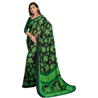                       SVB Sarees Womens Black Pure Georgette Printed Saree With Blouse Piece                                              