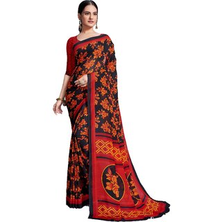 SVB Sarees Womens Black Pure Georgette Printed Saree With Blouse Piece
