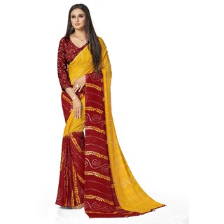 SVB Sarees Womens Yellow Colour Bandhani Printed Georgette Saree With Blouse Piece SVB Sarees Womens Yellow Colour Bandhani Printed Georgette Saree With Blouse Piece