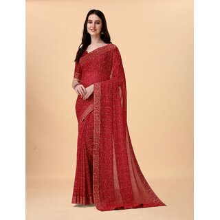                       SVB Sarees Womens Red Colour Embellished Bandhani Saree                                              