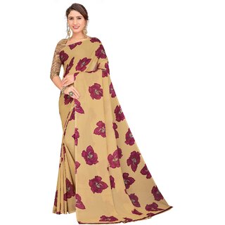                       SVB Sarees Womens Brown Colour Floral Printed Georgette Saree                                              