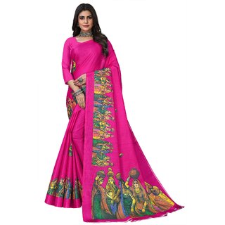                       SVB Sarees Womens Pink Animal Printed Art Silk Saree                                              