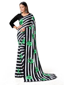 SVB Sarees Womens Black Colour Stripped Pure Georgette Flower Printed Saree With Blouse Piece