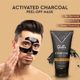 Globus Naturals Activated Charcoal Peel off Mask For Men Enriched With Vitamin-E, Aloevera, Turmeric, Saffron, Green Tea |Deep Cleansing Peel off Mask| Dead Cells removal Peel off Mask| Black heads removal Peel off Mask| Oil Control Peel off Mask|-100g