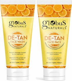 GLOBUS NATURALS De-Tan Face Wash  Face Pack Combo, For All Skin Types 100 gm 200g