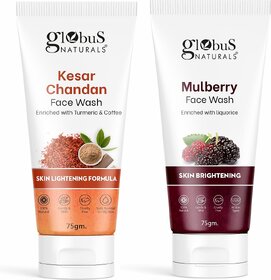 GLOBUS NATURALS Skin Lightening & Tan Removal Mulberry & Kesar Chandan  Facewash Combo Pack 150g