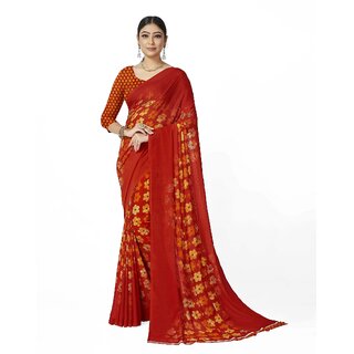                       SVB Sarees Womens Red Colour Floral Printed Georgette Saree With Blouse Piece                                              