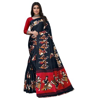 SVB Sarees Womens Black Animal Printed Art Silk Saree SVB Sarees Womens Black Animal Printed Art Silk Saree