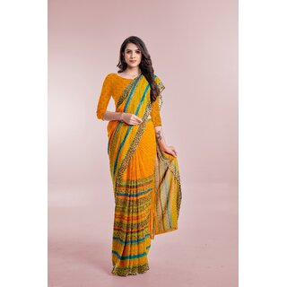                       SVB Sarees Womens Yellow Colour Georgette Printed Saree With Blouse Piece                                              