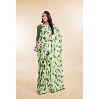 SVB Sarees Womens Green Abstract Printed Georgette Saree With Blouse Piece SVB Sarees Womens Green Abstract Printed Georgette Saree With Blouse Piece