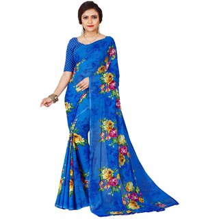 SVB Sarees Womens Blue Colour Georgette Printed Saree With Blouse Piece SVB Sarees Womens Blue Colour Georgette Printed Saree With Blouse Piece