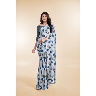                       SVB Sarees Womens Grey Colour Polka Dotprinted Saree With Blouse Piece                                              