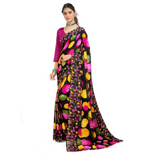 SVB Sarees Womens Multicolour Pure Georgette Printed Saree With Blouse Piece SVB Sarees Womens Multicolour Pure Georgette Printed Saree With Blouse Piece