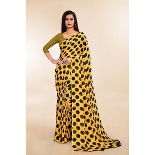 SVB Sarees Womens Yellow Colour Polka Dot Printed Saree With Blouse Piece SVB Sarees Womens Yellow Colour Polka Dot Printed Saree With Blouse Piece