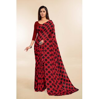                       SVB Sarees Womens Red Colour Polka Dot Printed Saree With Blouse Piece                                              