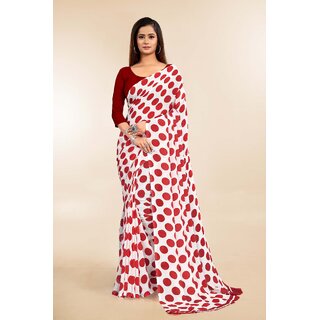                       SVB Sarees Womens White And Red Colour Polka Dot Printed Saree With Blouse Piece                                              