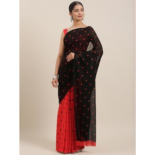                       SVB Sarees Womens Red And Black Colour Polka Dot Printed Saree With Blouse Piece                                              