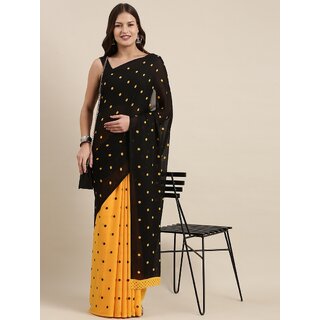 SVB Sarees Womens Yellow And Black Colour Polka Dot Printed Saree With Blouse Piece SVB Sarees Womens Yellow And Black Colour Polka Dot Printed Saree With Blouse Piece