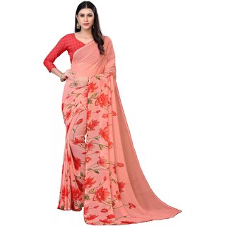 SVB Sarees Womens Peach Colour Floral Printed Saree With Blouse Piece SVB Sarees Womens Peach Colour Floral Printed Saree With Blouse Piece
