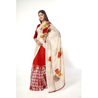 SVB Sarees Womens White And Red Colour Floral Printed Georgette Saree SVB Sarees Womens White And Red Colour Floral Printed Georgette Saree