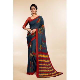 SVB Sarees Womens Grey Colour Floral Printed Saree With Blouse Piece SVB Sarees Womens Grey Colour Floral Printed Saree With Blouse Piece