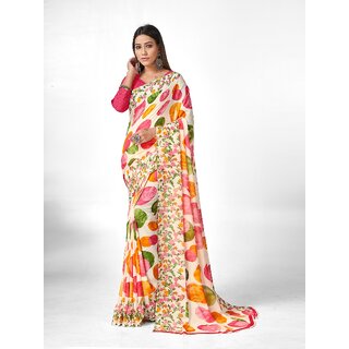 SVB Sarees Womens Multicolour Abstract Printed Georgette Saree With Blouse Piece SVB Sarees Womens Multicolour Abstract Printed Georgette Saree With Blouse Piece