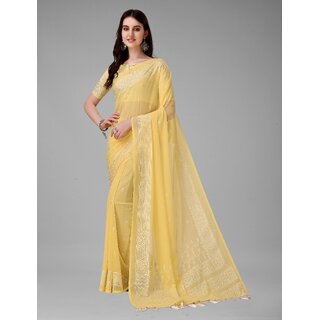                       SVB Sarees Womens Yellow And Silver Tonned Pure Silk Saree                                              