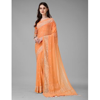 SVB Sarees Womens Orange And Silver Tonned Pure Silk Saree SVB Sarees Womens Orange And Silver Tonned Pure Silk Saree