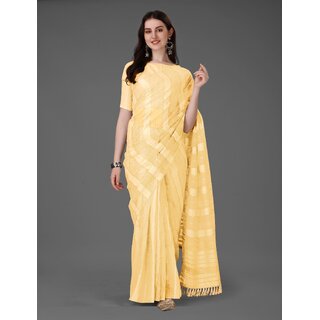 SVB Sarees Womens Yellow Colour Cotton Embroidried Work Saree With Blouse Piece