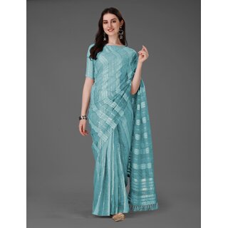                       SVB Sarees Womens Sky Blue Colour Cotton Embroidried Work Saree With Blouse Piece                                              