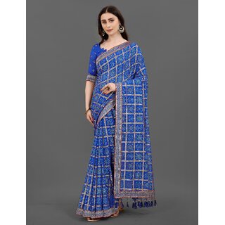                       SVB Sarees Womens Blue Colour Embellished Bandhani Saree                                              