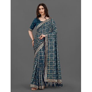 SVB Sarees Womens Light Blue Colour Embellished Bandhani Saree SVB Sarees Womens Light Blue Colour Embellished Bandhani Saree