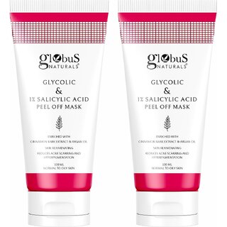                       Globus Naturals Glycolic & 1% Salicylic Acid Anti Acne Peel Off  Mask (Pack of 2)-200g                                              