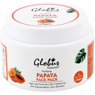                       Globus Naturals Purifying Papaya Tan Removal   Age Arresting  Face Pack  For Blemish  Wrinkle Control, with  Almond, Oranges Grapes, Aloe Vera  Glycerine, SLS Free, Paraben free, Vegan Skincare-125g                                              