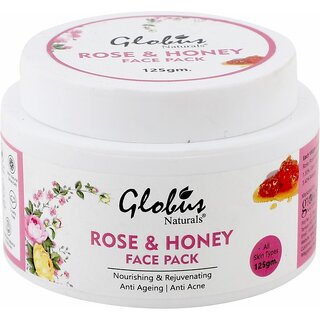                       Globus Naturals Rose & Honey Nourishing & Rejuvenating Face Pack for Hydaration & Intense Repair With Cucumber, Yashad Bhasma & Honey | 100% Natural | Paraben & SLS Free | All Skin Types-125g                                              